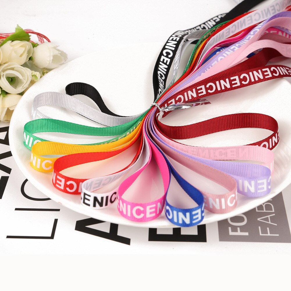 Offre spéciale 10 Yards largeur 10mm "Nice" imprimé ruban gros-grain solide couleur lettres impression ruban pour bricolage emballage artisanat de mariage
