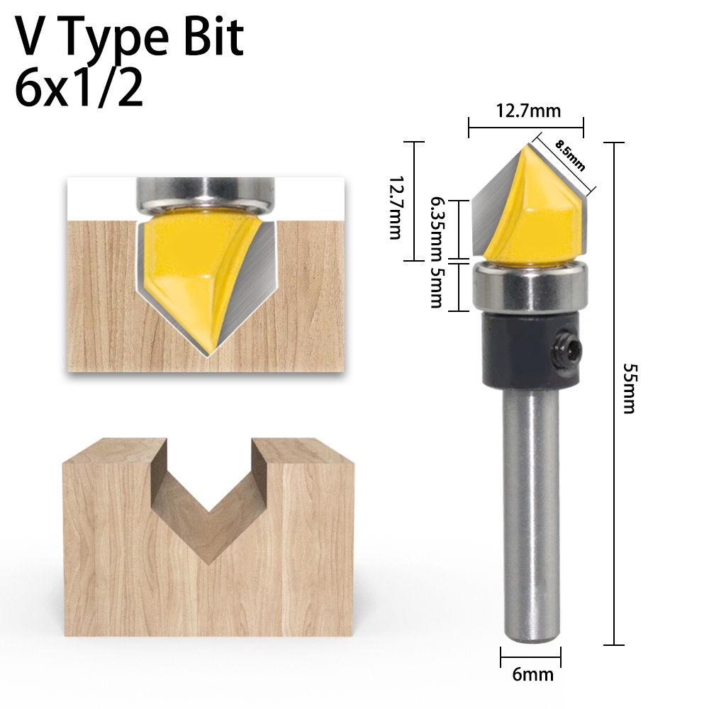 Milling Cutter Pattern Bit Flush Trim Bit Straight Bit with Bearing Hinge Mortising Router Bit Wood Trimmer Cutter LT097: 6mmX12.7XV-04