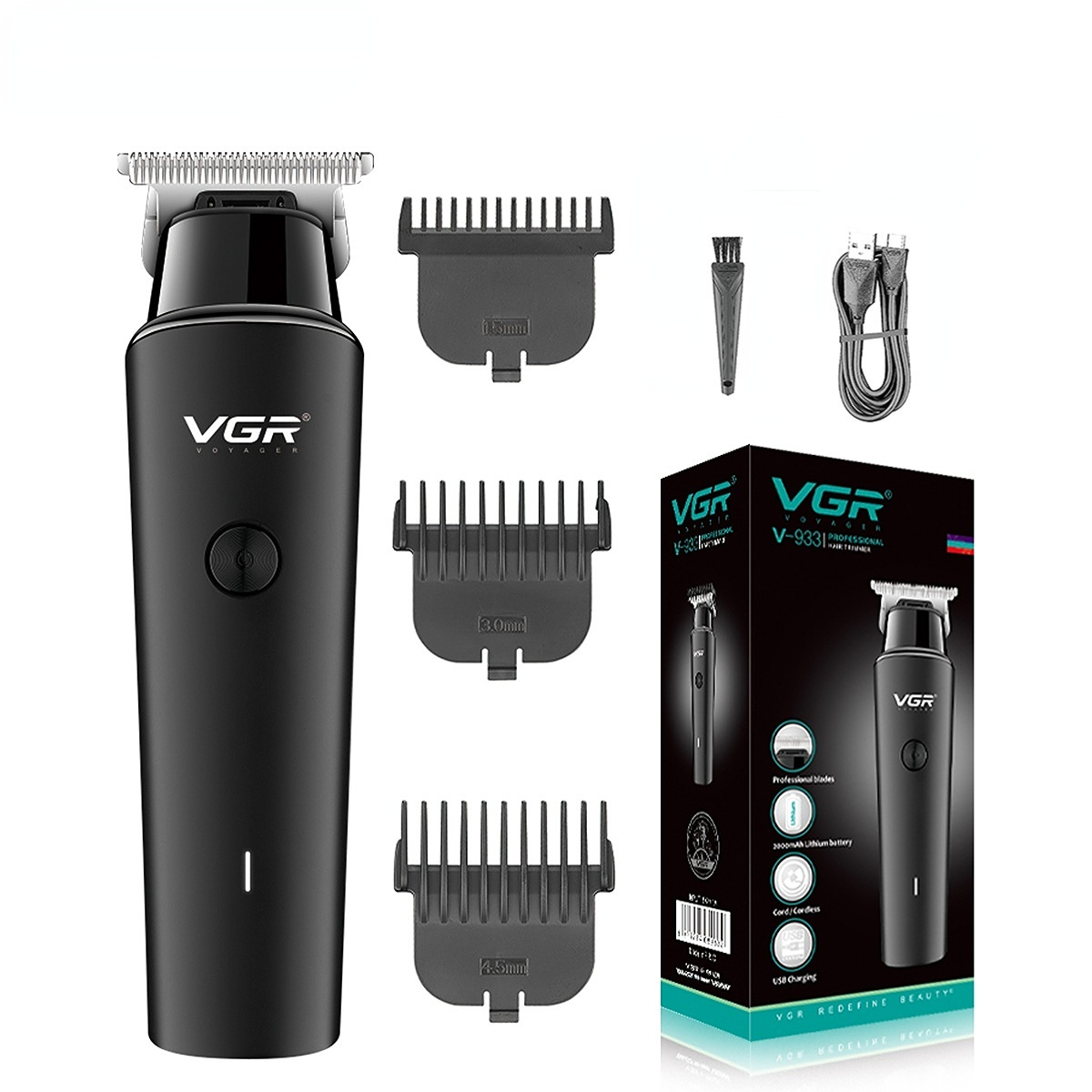 VGR maquina de cortar cabello cortapelos hombre maquina cortar pelo Cortadora de pelo Sin cable Máquina cortadora de pelo Cortadora de pelo Recargable Barbería Máquina de corte cero V-933 V-937: Negro