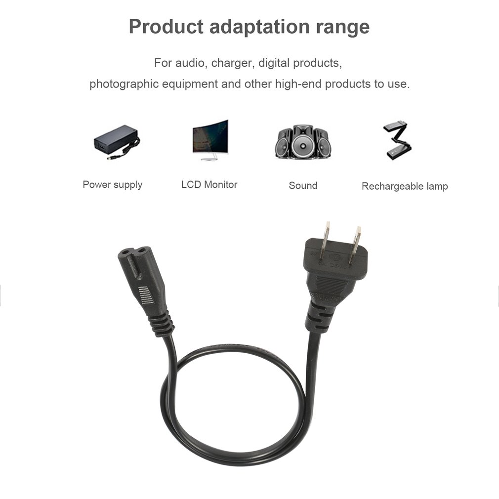 AC Power Supply Adapter Cord Cable Connectors 50cm 2-Prong 2 Power Outlet Cord For Laptop Notebook