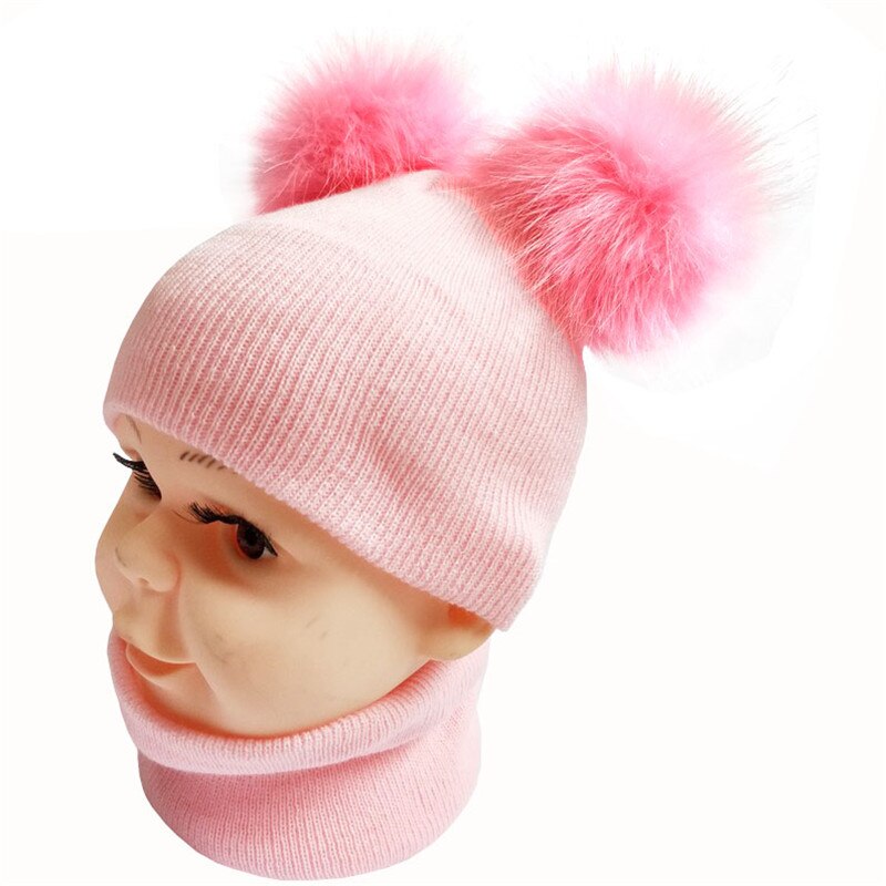 Efterår vinter børn tørklæde hat sæt drenge piger forår varm halstørklæde børn kasket sæt pompon bolde baby hat tørklæde