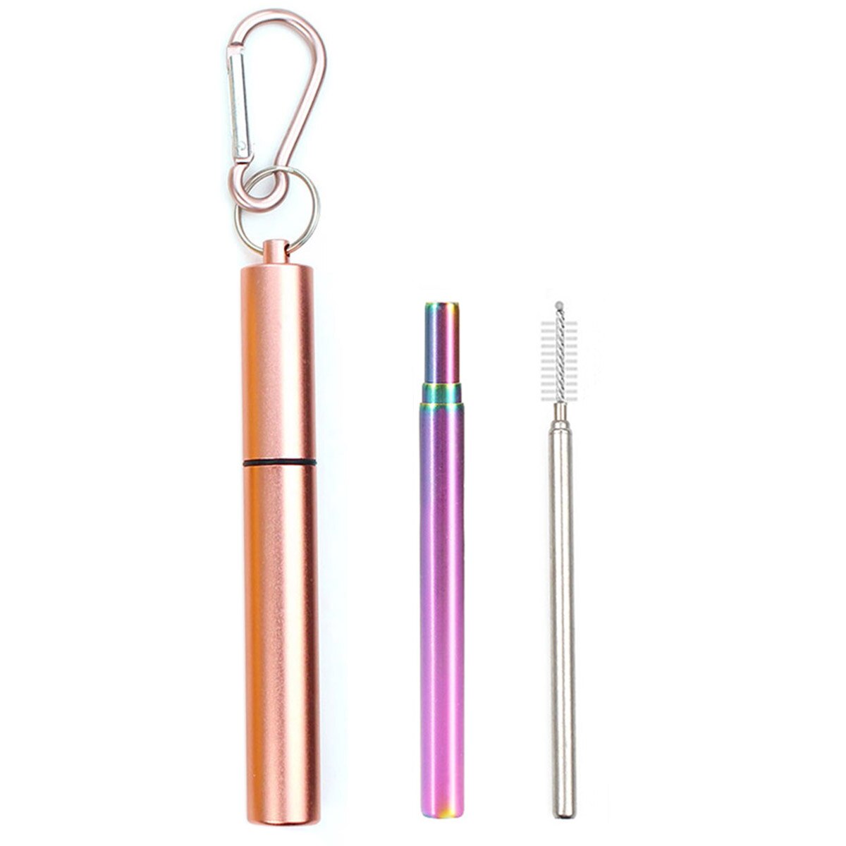 Draagbare Inklapbare Eco Vriendelijke Opvouwbare Rvs Straw Herbruikbare Metalen Stro Met Case Brush Drinken Bar Accessoires: Rose1-level
