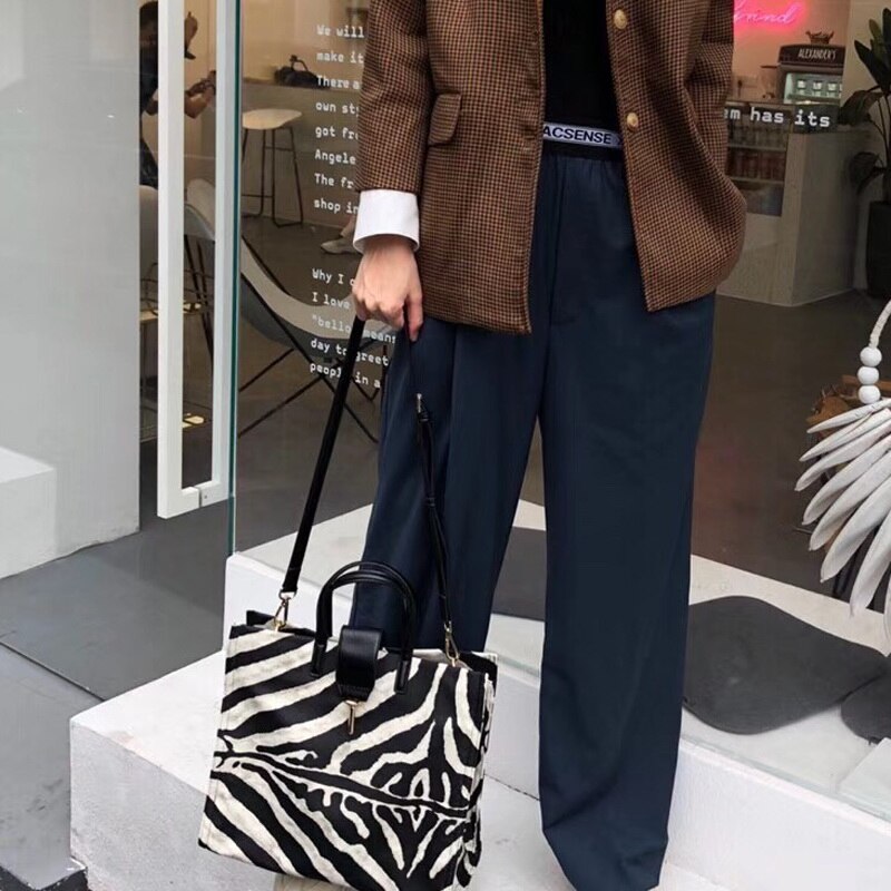 Bolsa feminina estampada de zebra, bolsa grande de mão de couro de alta qualidade, casual, bolsa de ombro feminina, grande capacidade