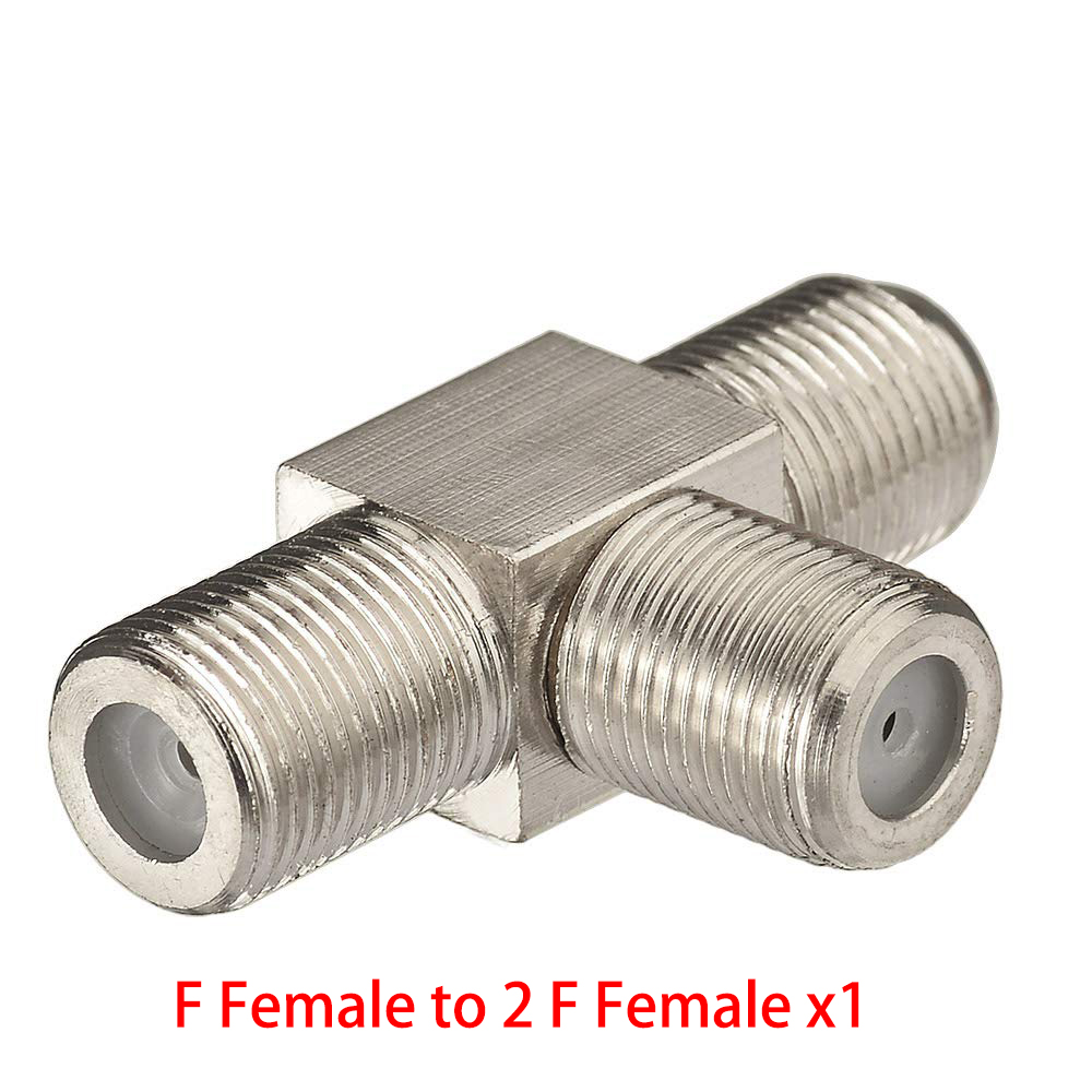 Adaptador Coaxial hembra F a doble F hembra tipo T conector divisor de 3 vías en forma de T para antena de vídeo de TV: Gris oscuro