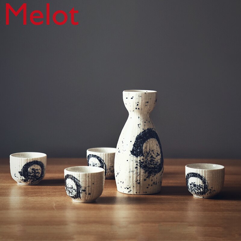 Tao Soft Japanese Ceramic Sake Set Chinese Style Household Wine Decanter Antique Small Wine Pot White and Yellow Shot Glass