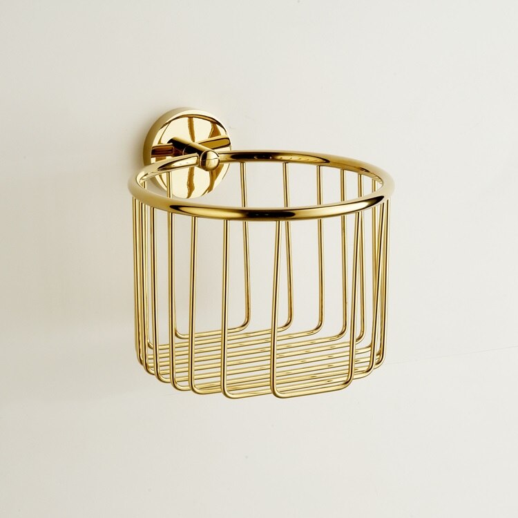 simple Tissue basket Holder Brass Paper basket Beautiful Bathroom Accessories Wall Mounted: gold