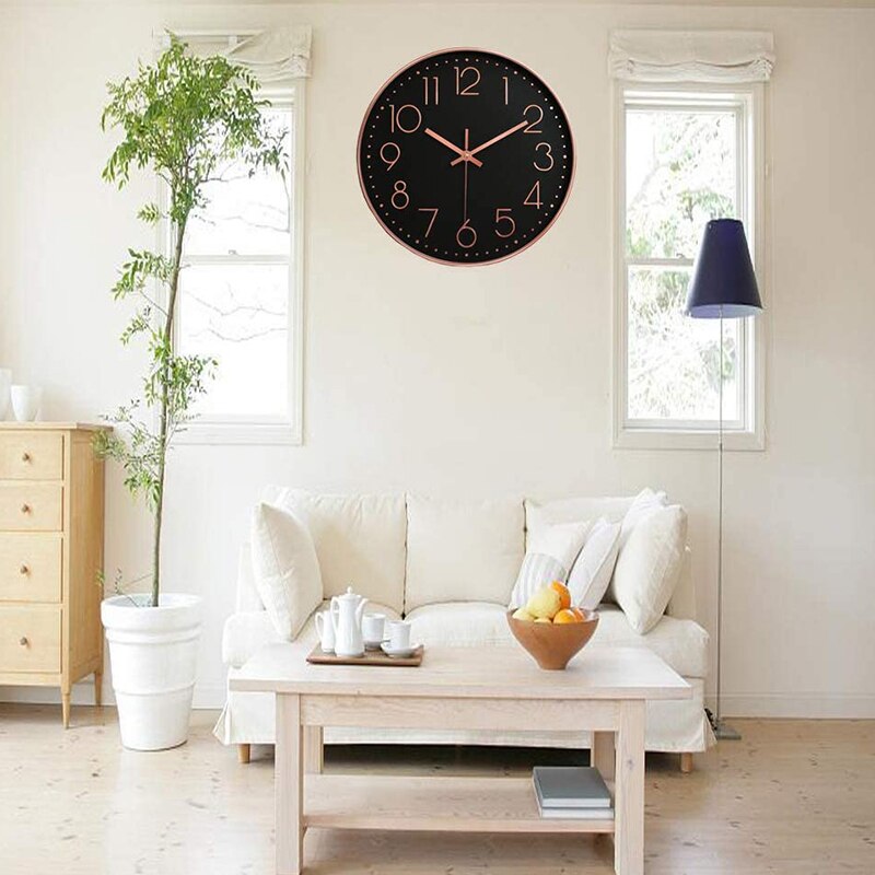 Large Digital Wall Clock for Living Room/Bedroom Decor Round Modern Atomic Mute Wall Clock 12Inch
