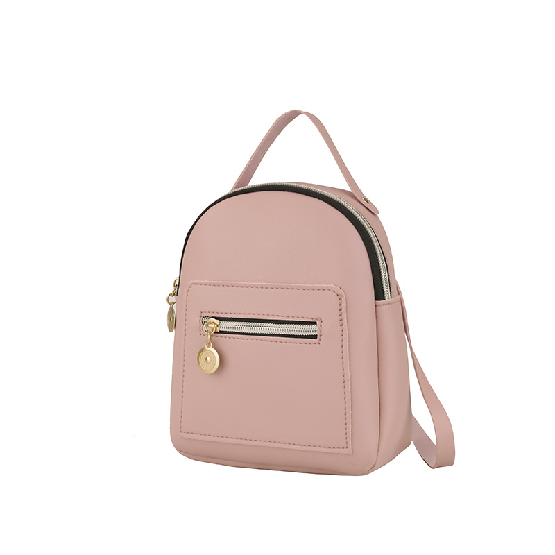 été sac à dos pour femmes Mini petit solide fermeture éclair doux décontracté sac à dos sac d'école: Pink