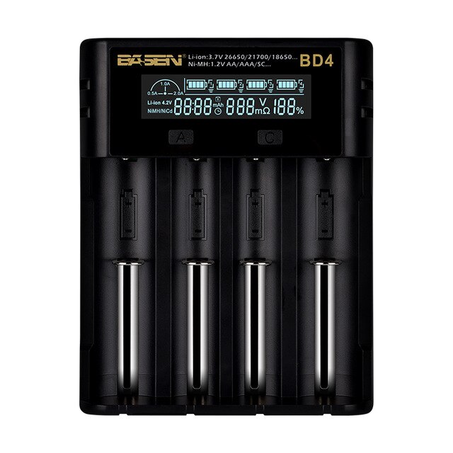 BASEN BL4 LCD Battery Charger for 18650 26650 21700 32700 3.7V/3.2V/1.2V AA AAA NiMH Battery 18650 Lithium Battery Charger: BD4 LCD Charger / No Adapter