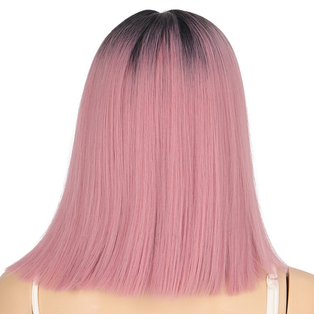 Allaosify Korte Bob Lace Front Pruiken Voor Zwarte Vrouwen Rechte Synthetische Pruik Hoge Temperatuur Vezel Haar Roze Donker Rood Blauw