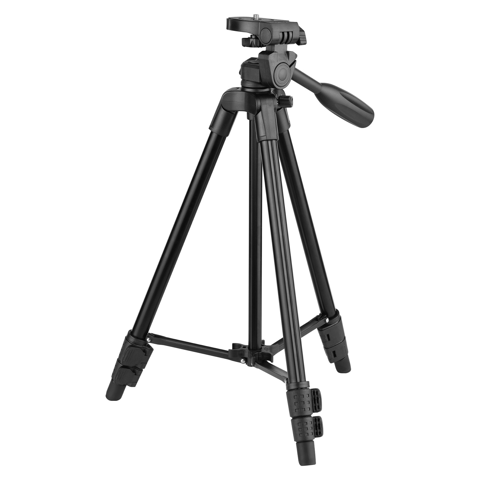 Adjustable Height Tripod Stand Aluminum Alloy 115c 3-Section 3KG Payload 3-Way Head 1/4 Mounting with Bubble Level Phone Clamp