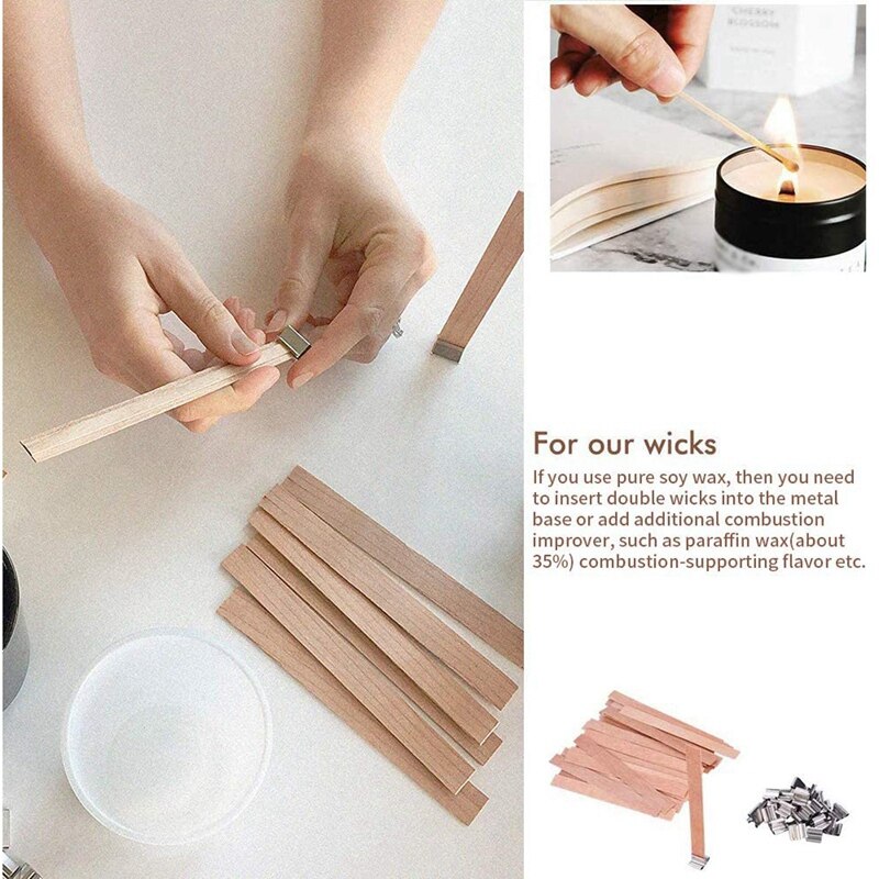 Mechas para velas de madera, mecha de madera Natural con soporte de hierro mecha ambiental para fabricación de velas y velas DIY Craft 100 Uds