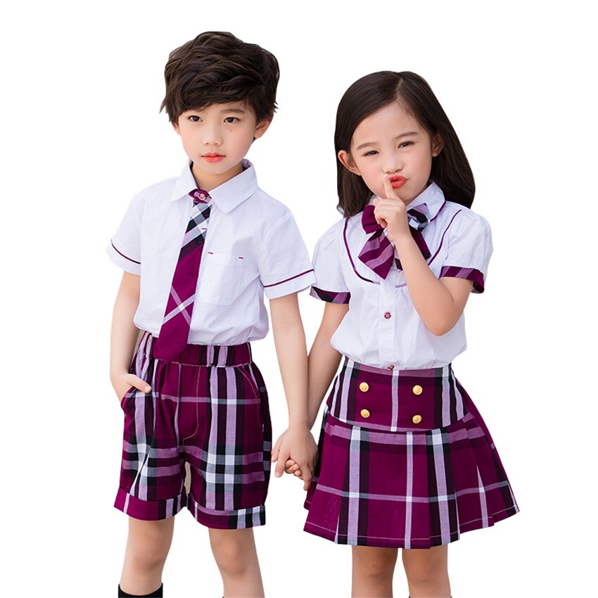 Summer Teenagers School Uniforms Girls Plaid Skirt Performance Costumes Japanese Style Clothing Suit 2pcs Class Set