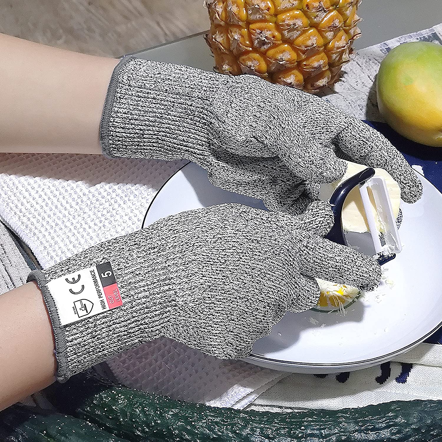 2pcs Cut Resistant Gloves Food Grade Safety Cutting Gloves Level 5 Protection for Oyster Shucking Fish Slicing Meat Wood Carving