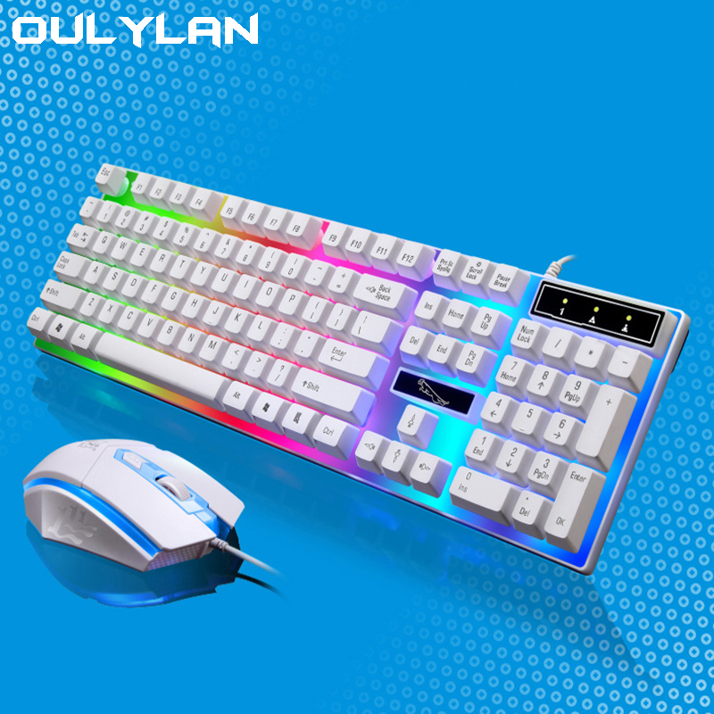 Backlit Keyboard and Mouse Kit G21 Wired Lit Keyboard and Mouse Kit USB Home office computer mechanical sensing light key