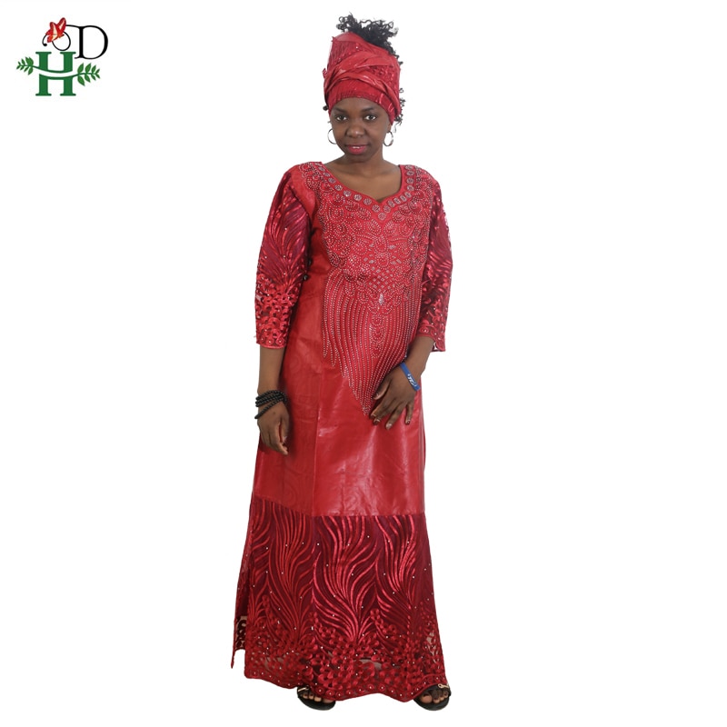 H&D african dresses for women african head wraps robe africaine beading lace bazin outfit dress african clothes south africa