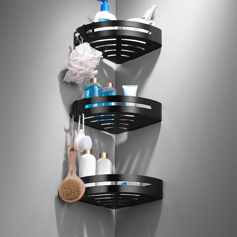 Estantería de aluminio para baño, accesorios de baño negros, estante de esquina para ducha, estante de almacenamiento de champú, soporte para cesta de baño A08-625: Type C