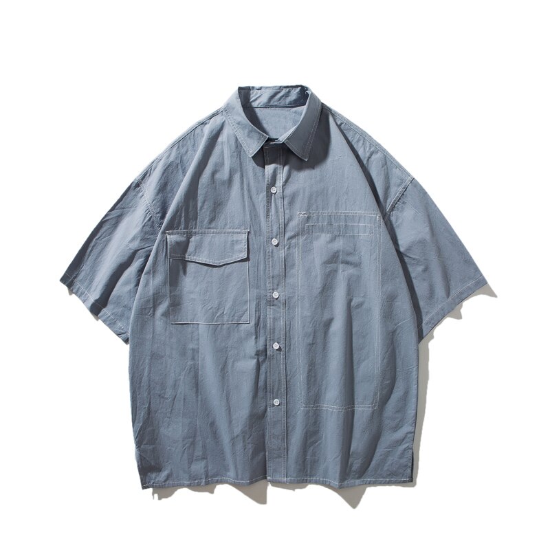 men shirt stranger things camisa masculina Long sleeves hawaiian shirt Men Clothing linen shirts men A short sleeved shirt: Blue / L