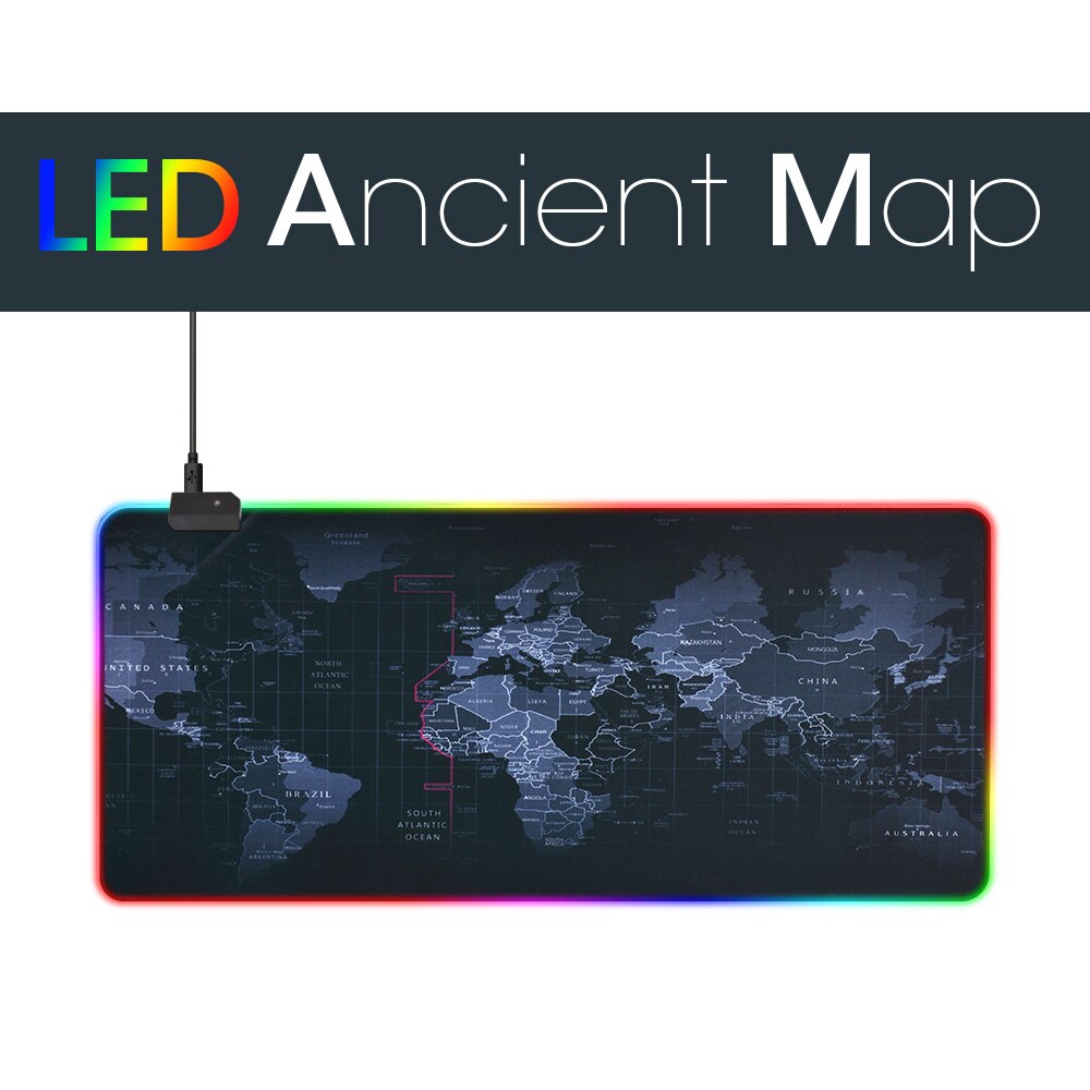 World Map Gaming MousePad Locking Edge Anti-slip Natural Rubber Mouse Pad LED Light Mousepad RGB Desk Mat for Warcraft Dota LOL: LED Ancient Map / 300 x 250 mm