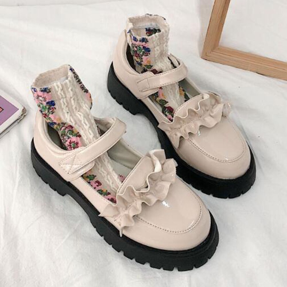 Lolita kengät kawaii kengät naiset harajuku nukke kengät pyöreä varvas alusta yksikengät naisten pienet nahkakengät zapatos mujer 388