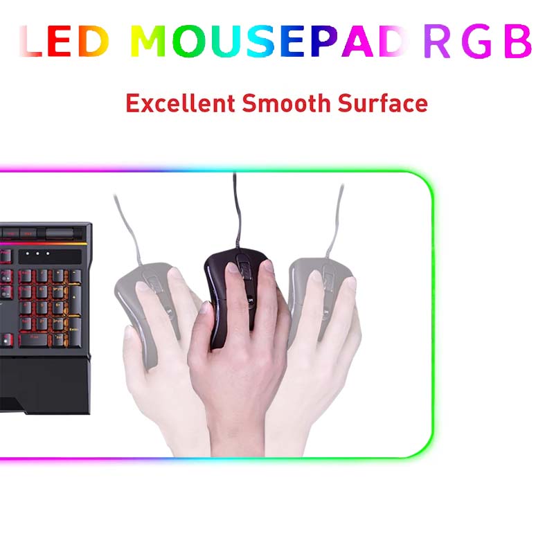 Weißes und schwarzes LED-Mauspad, RGB-Spielen-Mauspad, Spielzubehör, hintergrundbeleuchtete Schreibtischunterlage, Computer-Tastatur, Mäusematte, XXL, großes Mauspad