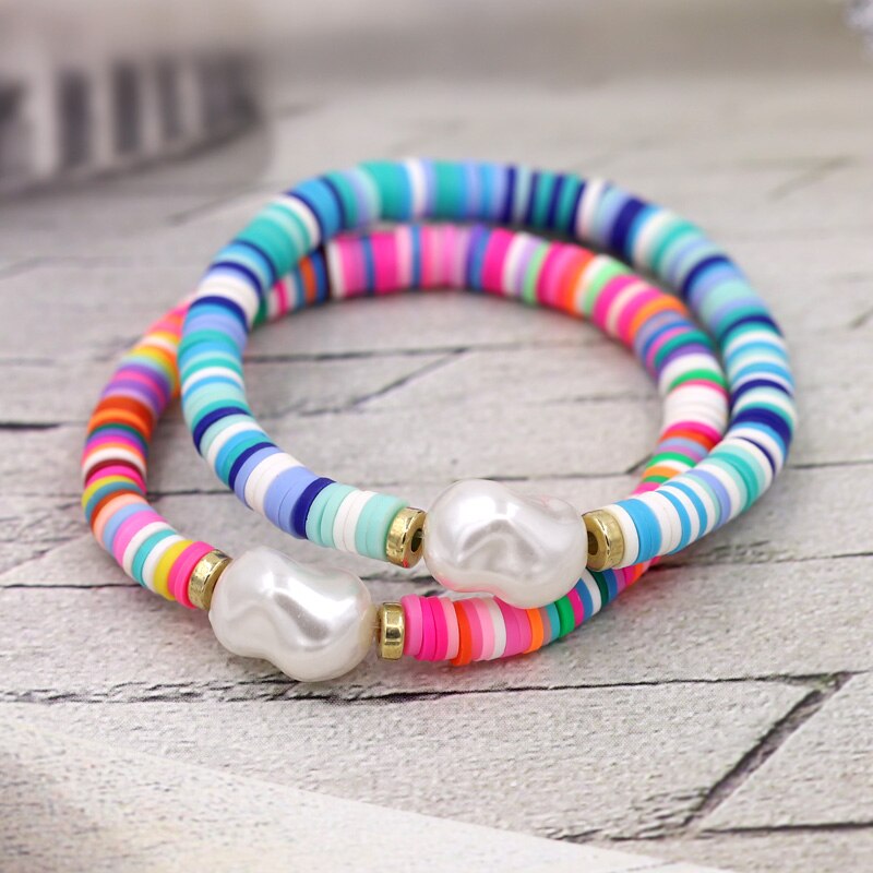 Women&#39;s Bracelet Boho Multicolor Summer Beach Jewelry Imitation Pearl Charm Bracelets for Female Girls