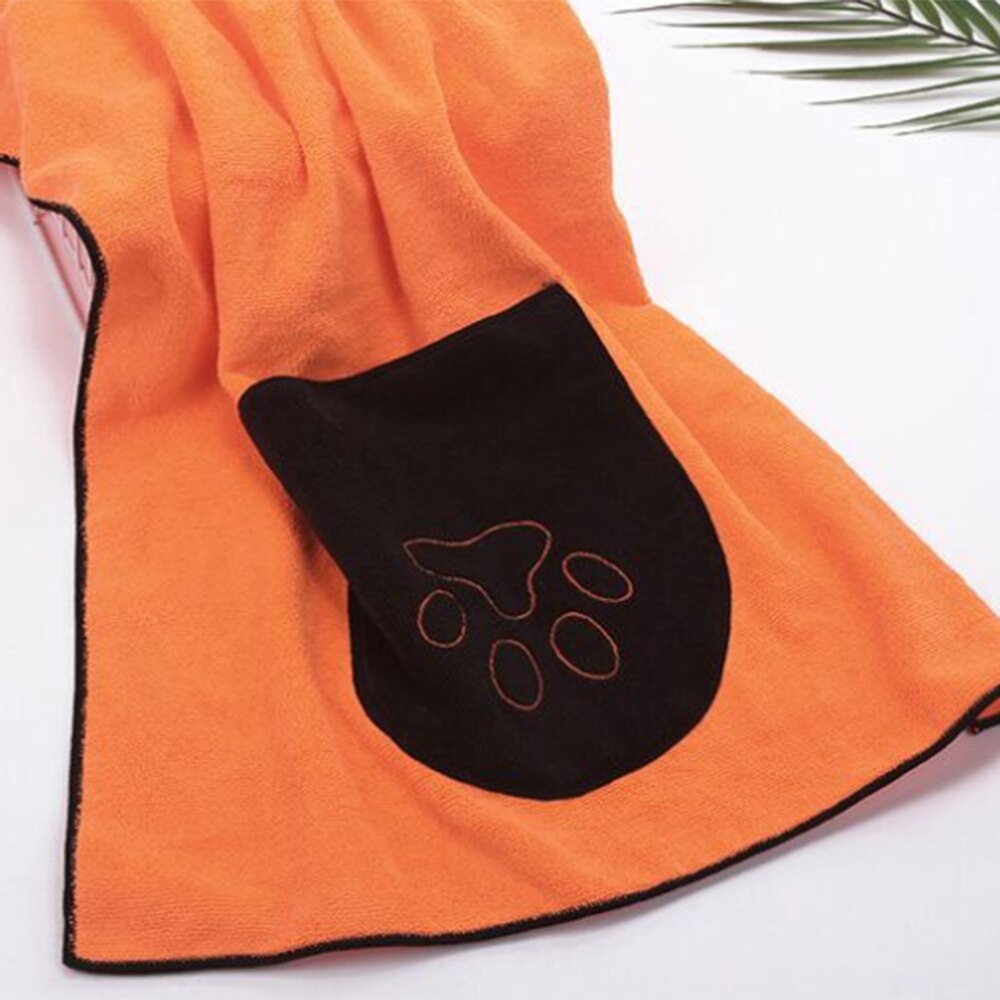 Original Drying Towel for Pets Dogs Cleaning Ultra-absorbent Dog Bath Towel Microfiber Paw Print Pocket Bath Grooming Towel