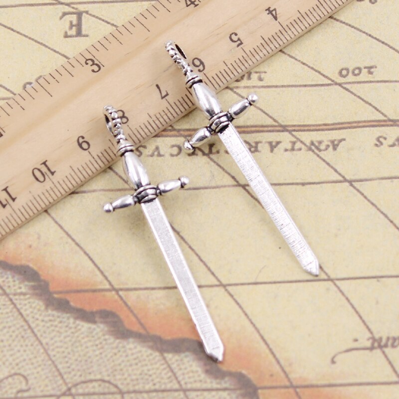 10Pcs Charms Zwaard Hekwerk 59X19Mm Tibetaanse Brons Zilver Kleur Hangers Antieke Sieraden Maken Diy Handgemaakte Craft hanger: Antique Silver Plated