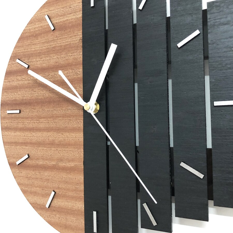 Nordisk trä väggklocka modern unik 3d klockar loft unik vägghängande klocka trä heminredning