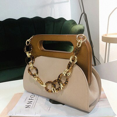 Houten clip tas dames handtassen acryl ketting schouder crossbody tassen dames luipaard schelp tas dames dames tassen
