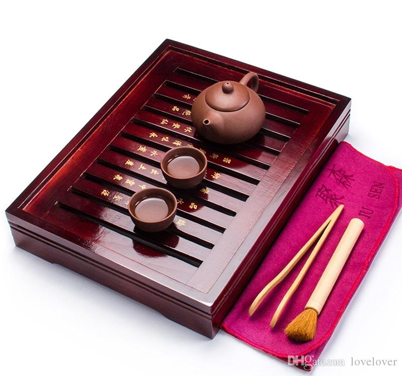 Chinese Thee Lade & Paarse Klei Theepot & 2 Kopjes... – Grandado