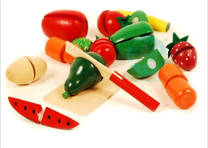 [Funny] Cut Fruits and vegetables food game the wooden barrel Fancy early Educational toys simulation kitchen play toy baby