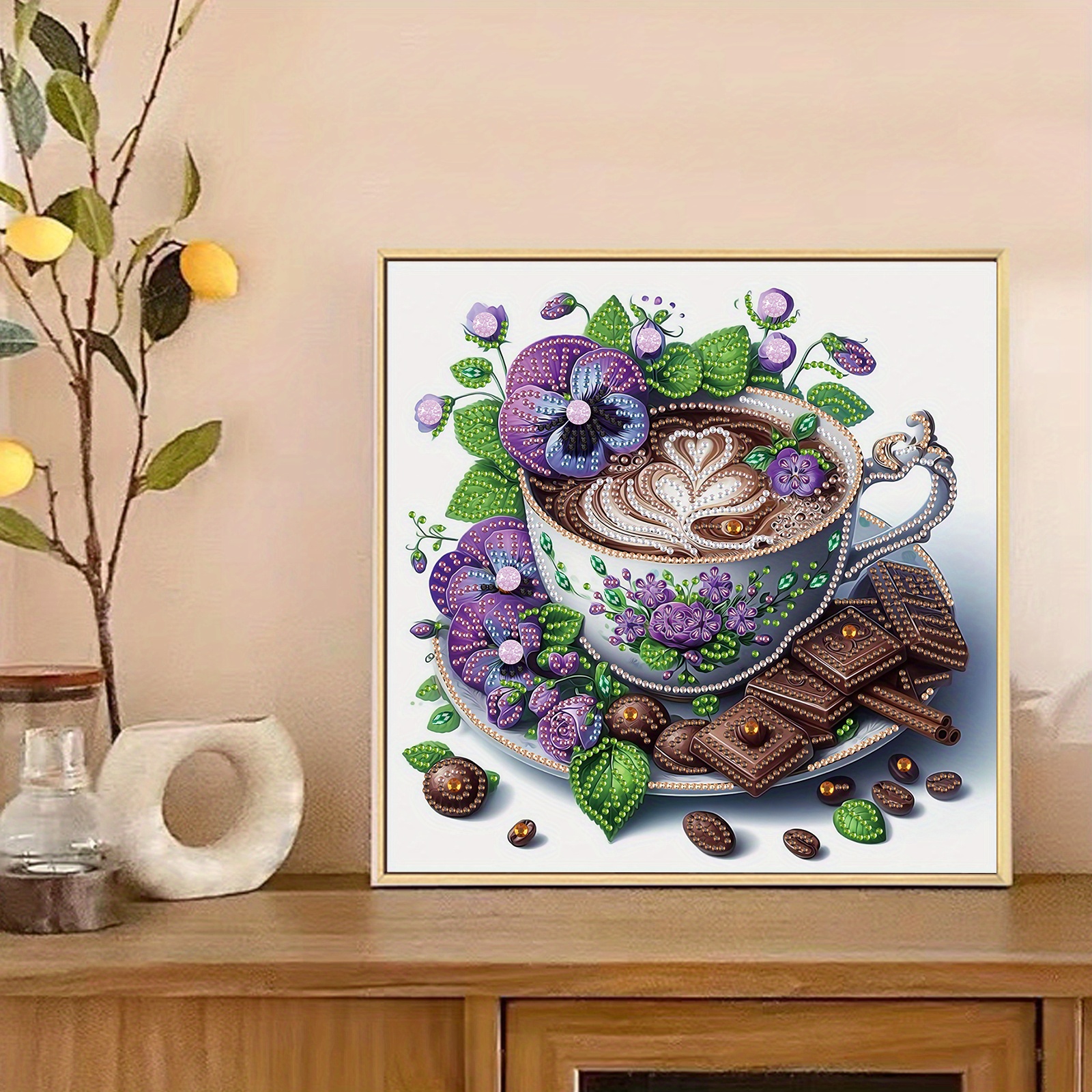Diy Koffie En Bloemen 5d Speciale Vorm Diamant Art Kits Voor Beginners,Diamond Art Painting Kits Voor Thuis Wanddecoratie Cadeau