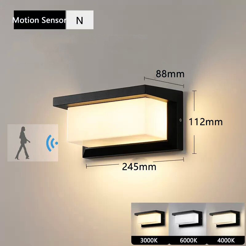 Lámpara Led de pared con Sensor de movimiento IP65 resistente al agua, luces para porche, balcón, jardín, lámpara de pared, cobertizo, luz Led de pared para exteriores para el hogar
