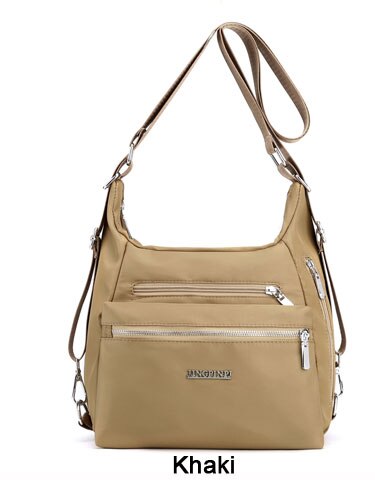 Multipurpose Women Casual Tote Bag Female Handbag Nylon Waterproof Messenger Bag Large Handbag Crossbody Shoulder Bag: Khaki