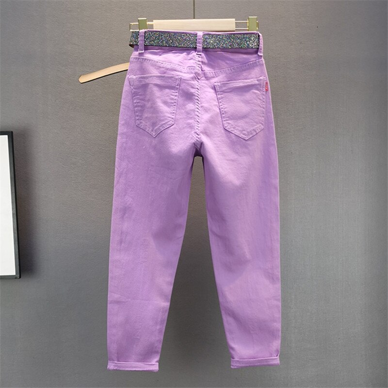 Jeans for kvinner diamanter bokstav høy midje jeans kvinner pluss størrelse stretch jeans løse denim blyantbukser