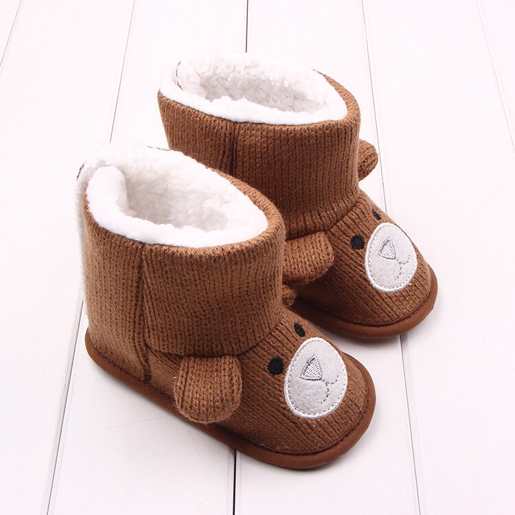 Zapatos cálidos de invierno para bebé, botas para niña con dibujos de oso, botines tejidos para niño pequeño, zapatos de nieve infantiles, botas para niño: brown / 13-18 meses