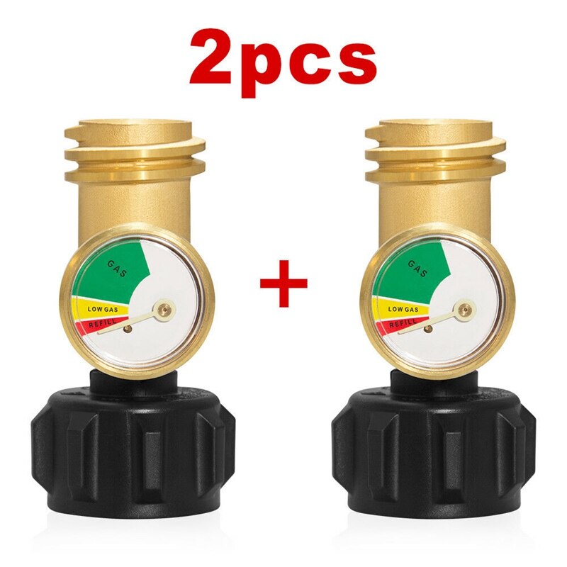 2Pcs Propane Gas LP Tank Bottle Gauge Gas Grill BBQ RV Pressure Adapter Meter Indicator Brass Copper