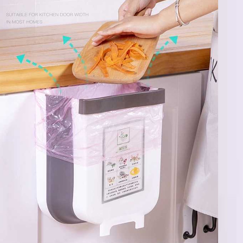 Folding Waste Bin Kitchen Cabinet Door Hanging Trash Car Garbage Can Home Room Garbage Hanging Toilet Retractable Basket