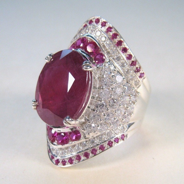 Brilliant Pave Big Red Ring Silver Color CZ Stone Ring Vintage Party Wedding Rings For Women