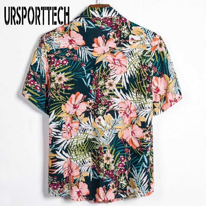 Ursporttech zomer strand shirts voor heren korte mouwen losse casual bloemen shirts staande kraag bloemen hawaiiaanse shirt