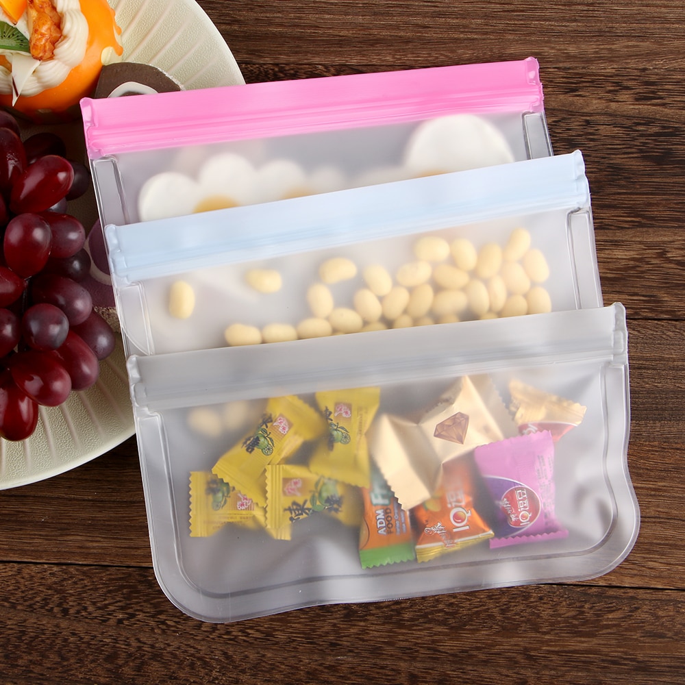 1pc doorschijnende siliconen zakjes voor het bewaren van verse levensmiddelen, lekvrije melk en fruitcontainers, herbruikbare, afgesloten staande zakken met ritssluiting