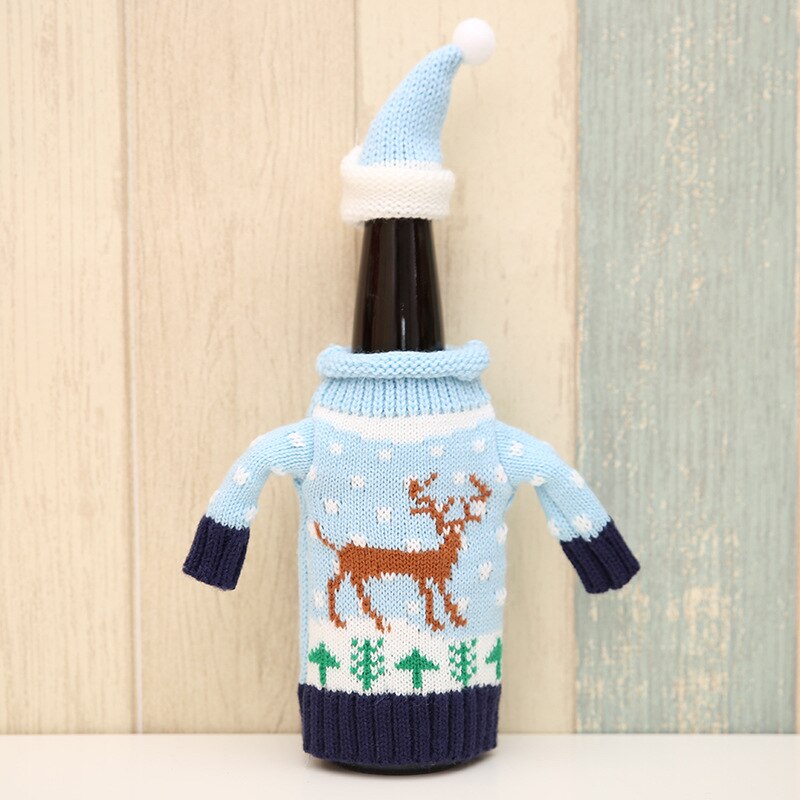 Nueva funda de lana de punto de champán cerveza vino tinto funda navideña para botella de vino suéteres de punto decoración de mesa de en casa: elk