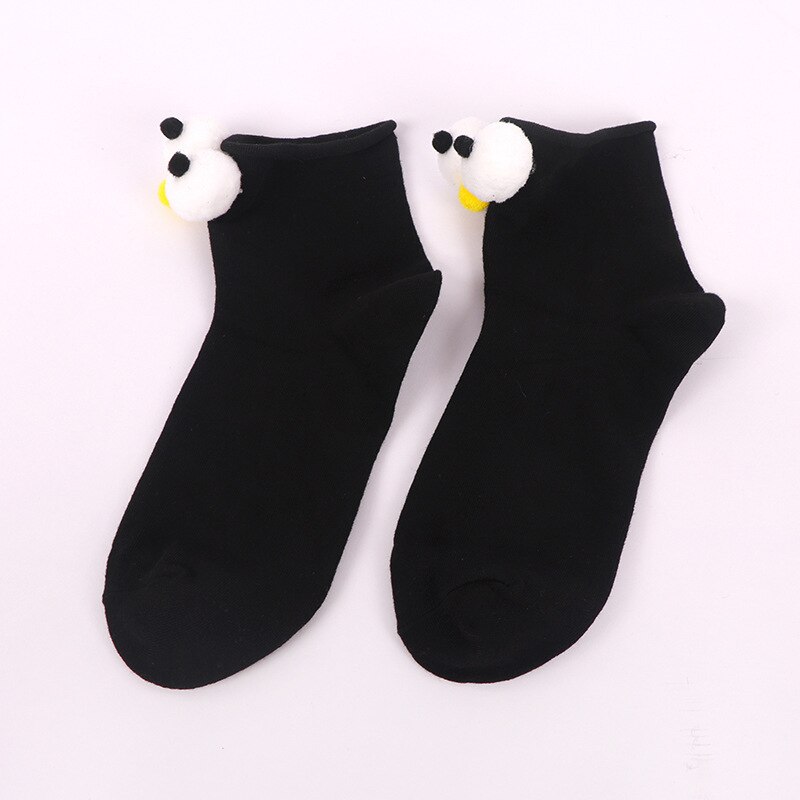 South Korean Girl Socks Style Big Eyes 13 Colors Cartoon Cotton Cute  Interesting Short Socks: Black