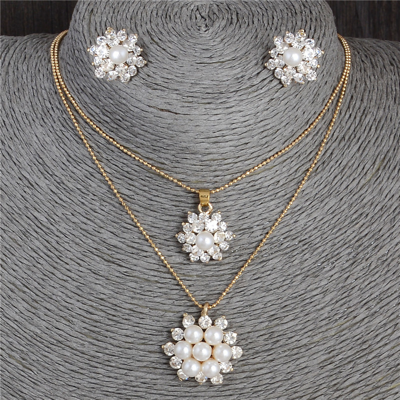 Hesiod-Conjunto de collar y pendientes de perlas de imitación de copo de nieve blanco, collar de cristal austriaco, conjuntos de joyería para mujer