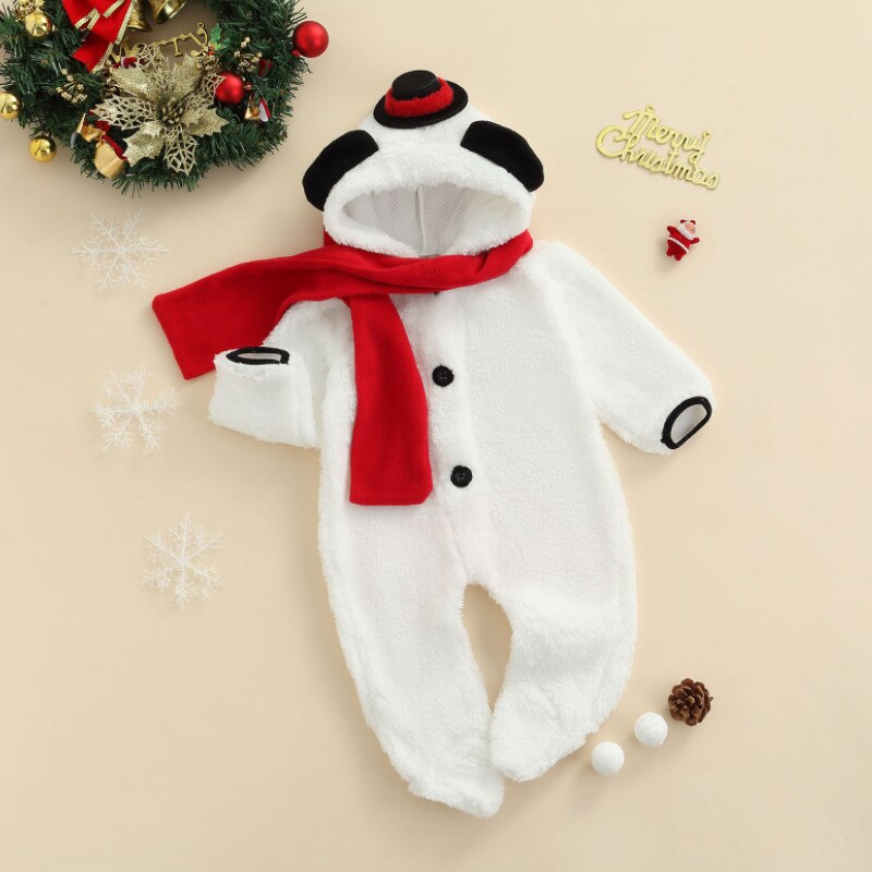 2 Stuks Baby Jongen Meisje Winter Romper Outfits, peuter Betaalde Kleurblok Lange Mouwen Fuzzy Jumpsuit Met Oren + Sjaal
