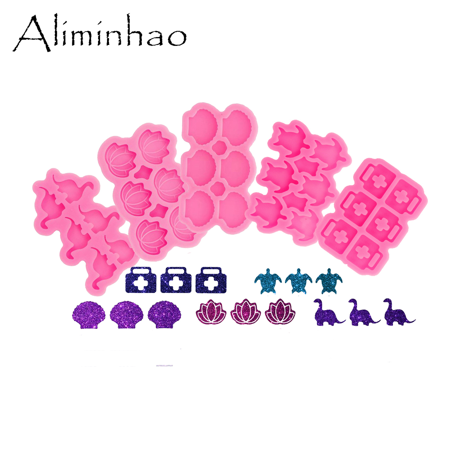 Dy1411 Glanzende Mini Schelp/Dinosaurus/Lotus/Schildpad Oorbellen Noppen Siliconen Hars Mal, Maan Cirkel Ambachten Kunst Diy Chocoladevorm