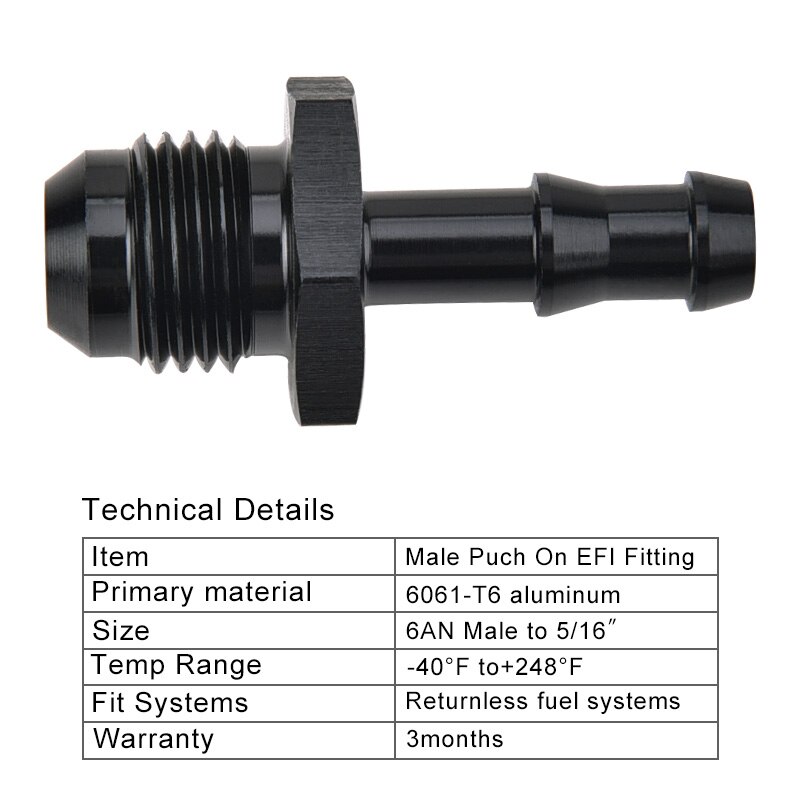 evil energy 6AN Flare To 3/8 Aluminum Fuel Fitting 6AN Flare To 5/16 Fittings Adapter Push On Barb Connector Black