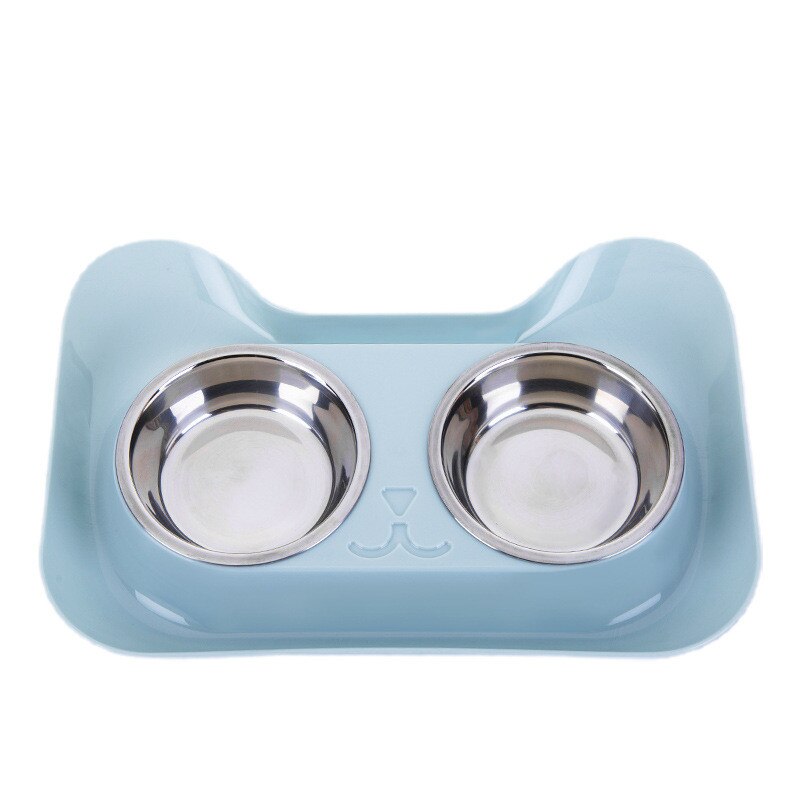 Dubbele Pet Bowls Roestvrij Staal Hond Kom Met Geen Spill Antislip Feeder Bowls Voerbak Voedsel Water Drinken pot Voor Honden Katten: Blue