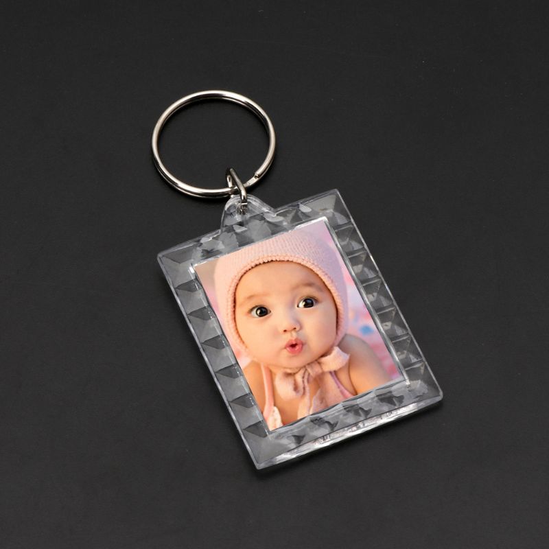 10Pcs Picture Blank Keyrings Transparent Acrylic Key Chains Insert Your Photo Picture Frame Keyring DIY Split Ring